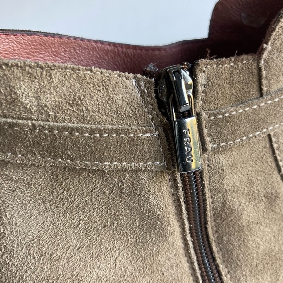 Frau Made in Italy Khaki Genuine Leather Suede Heeled Ankle Boots size 7 - Picture 15 of 15